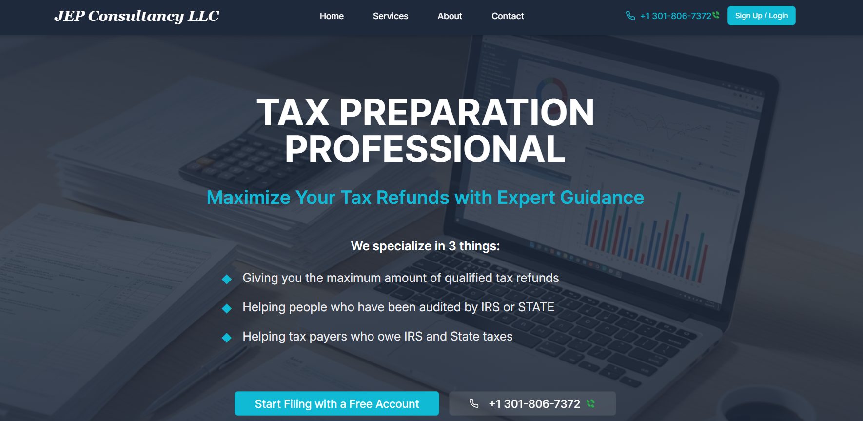 Screenshot of a tax portal for JEP Consultancy